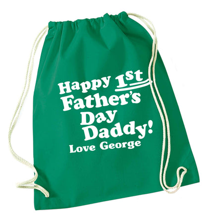 Personalised happy first Father's day green drawstring bag