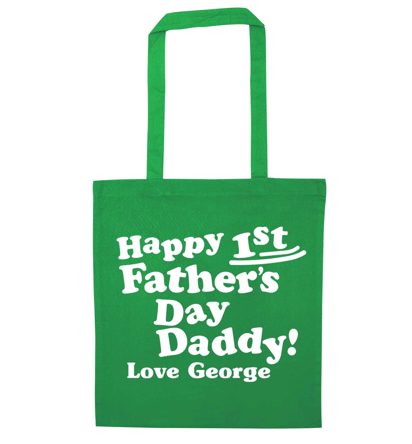 Personalised happy first Father's day green tote bag