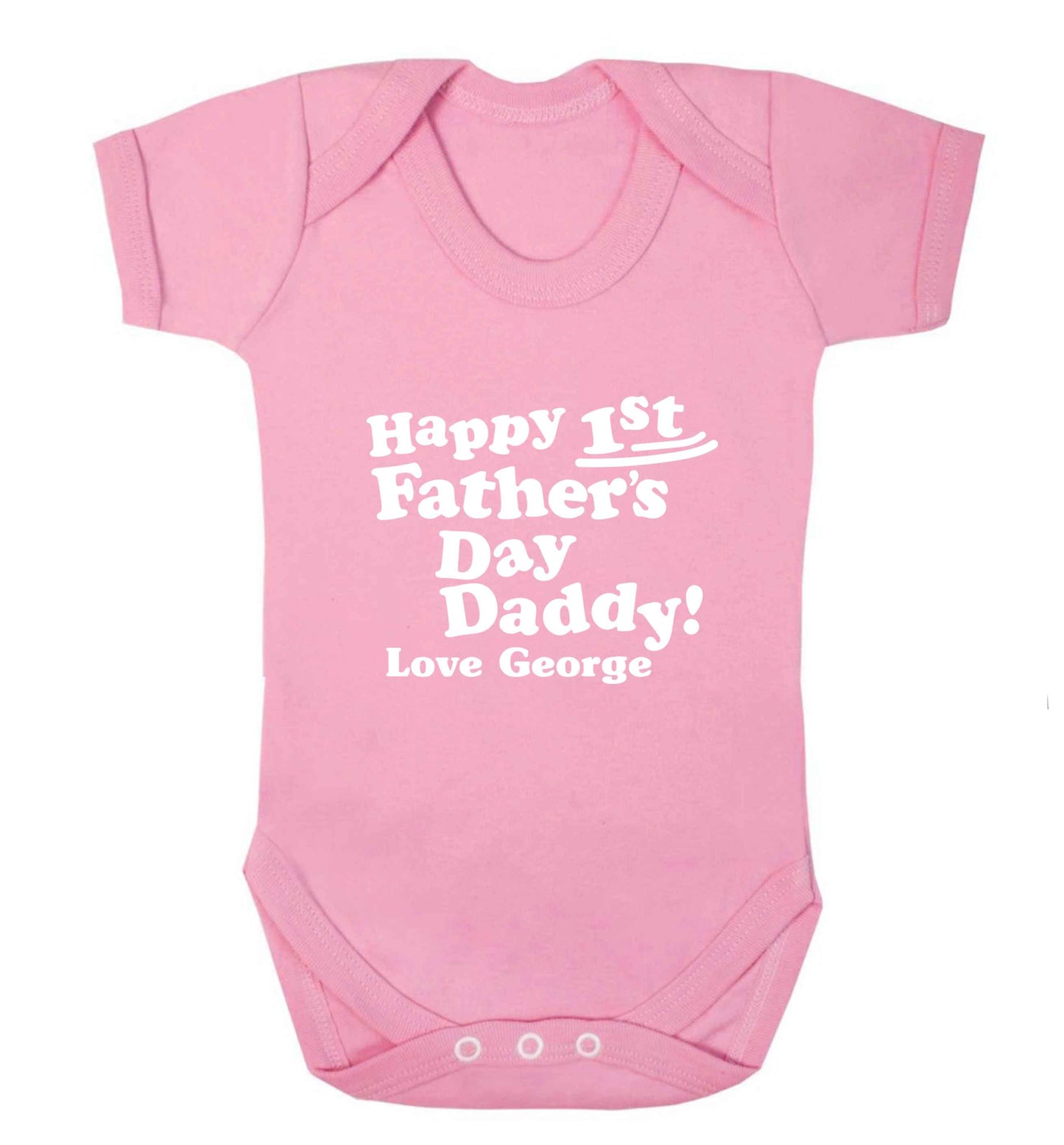 Personalised happy first Father's day baby bodysuit pale pink 18-24 months