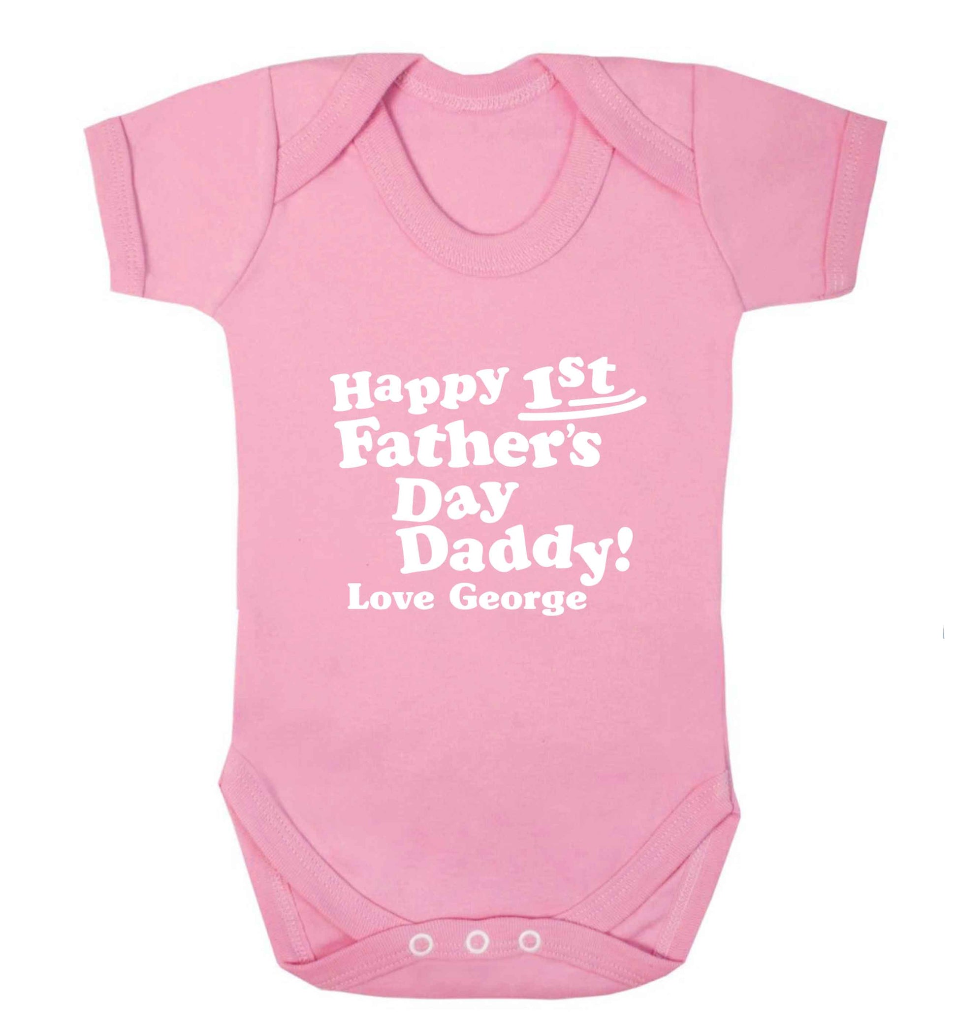 Personalised happy first Father's day baby bodysuit pale pink 18-24 months