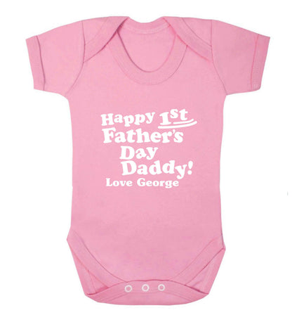 Personalised happy first Father's day baby bodysuit pale pink 18-24 months