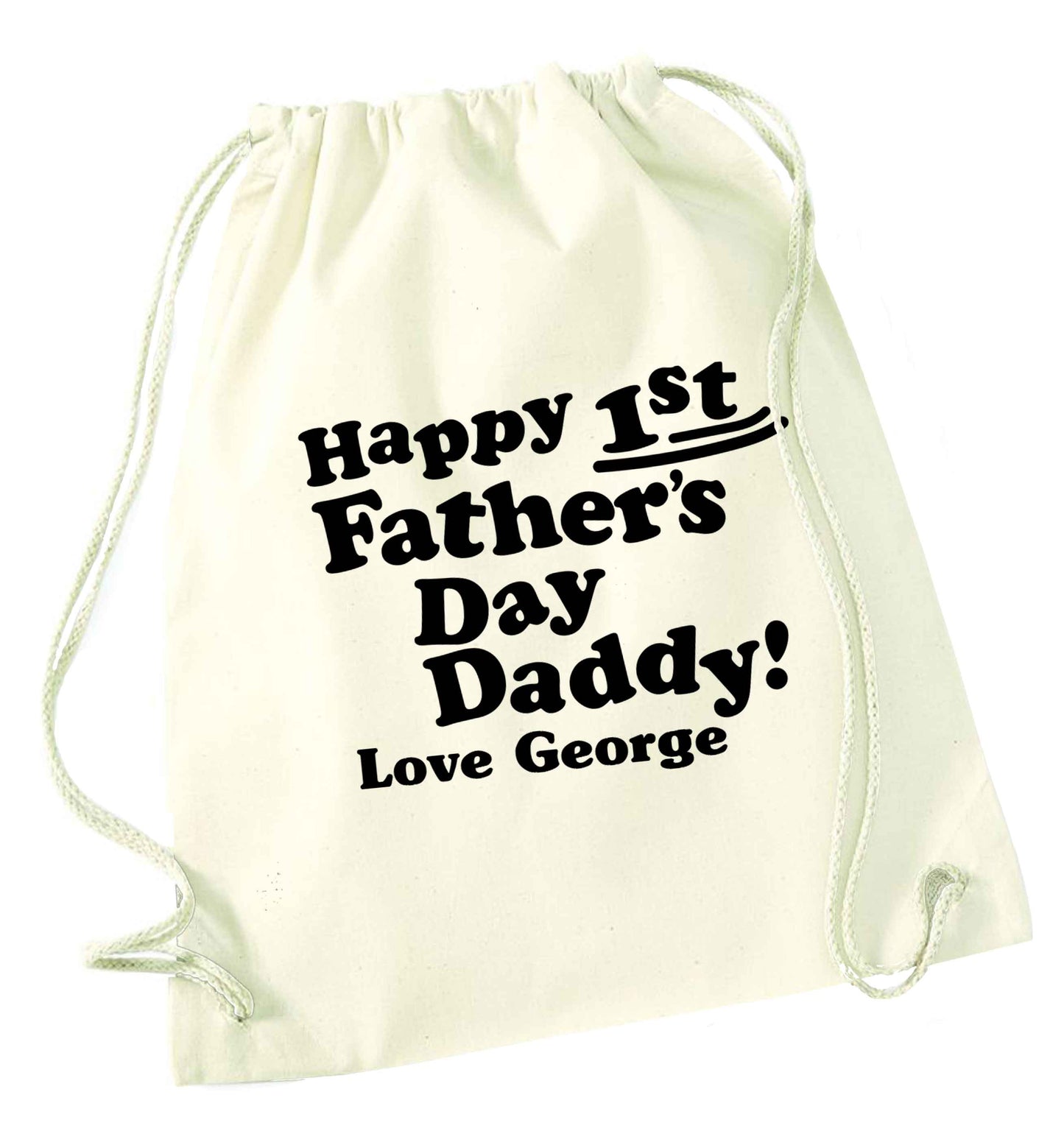 Personalised happy first Father's day natural drawstring bag