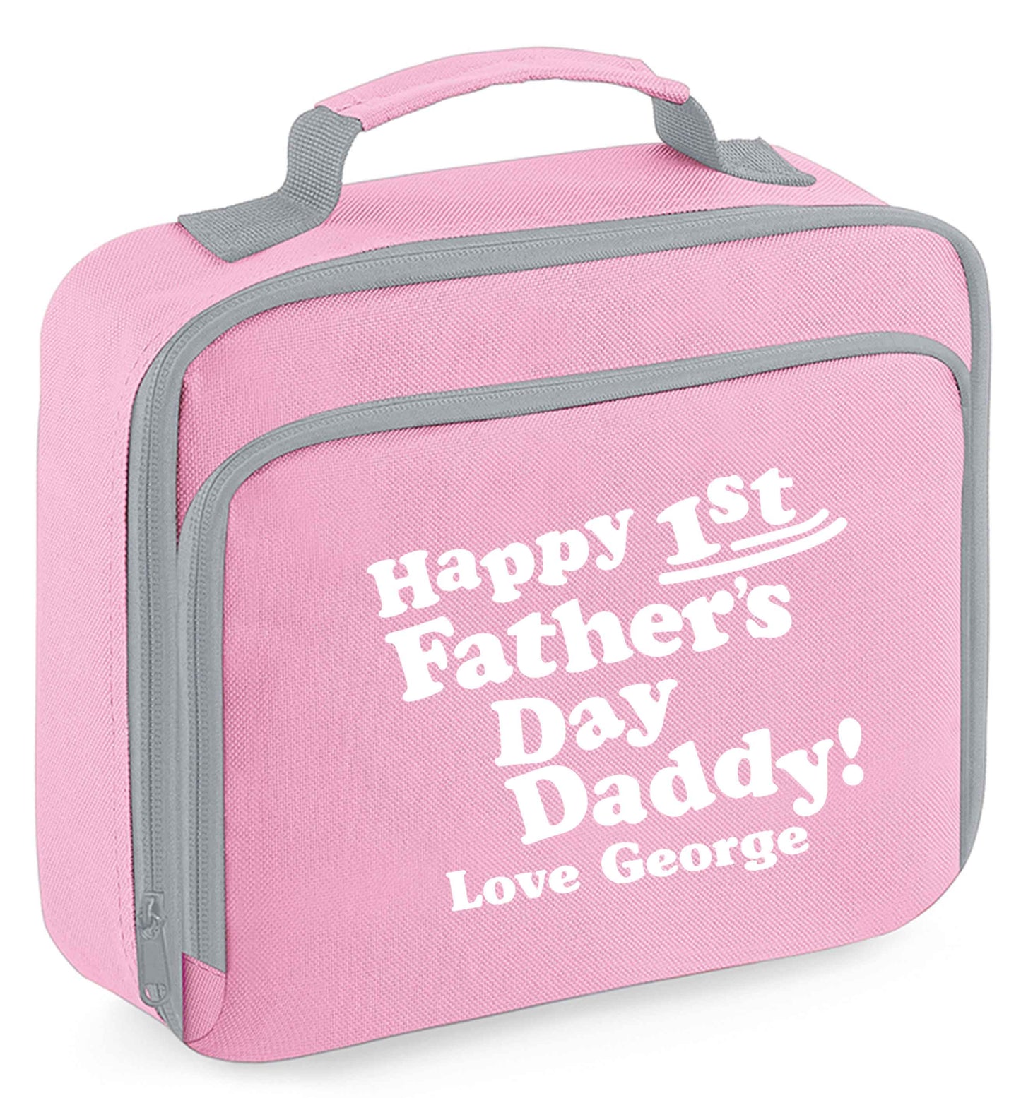 Personalised happy first Father's day insulated pink lunch bag cooler