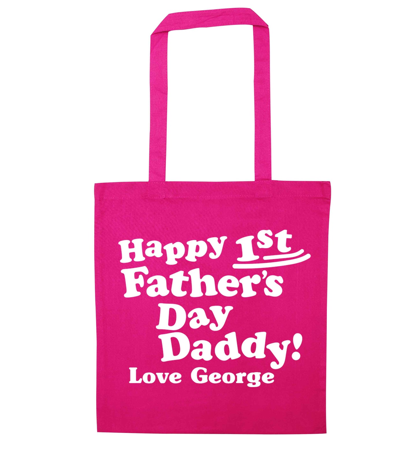 Personalised happy first Father's day pink tote bag