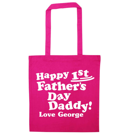 Personalised happy first Father's day pink tote bag