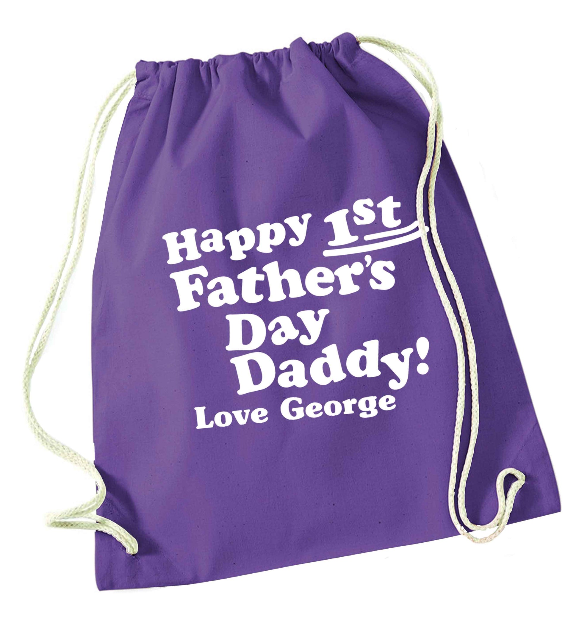 Personalised happy first Father's day purple drawstring bag