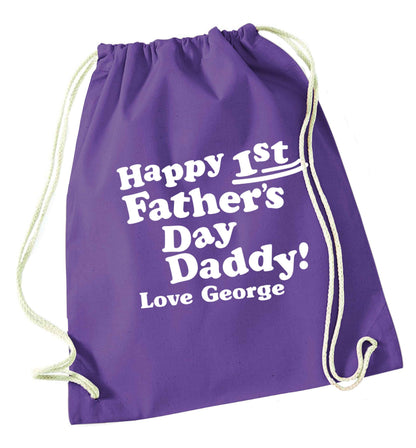 Personalised happy first Father's day purple drawstring bag