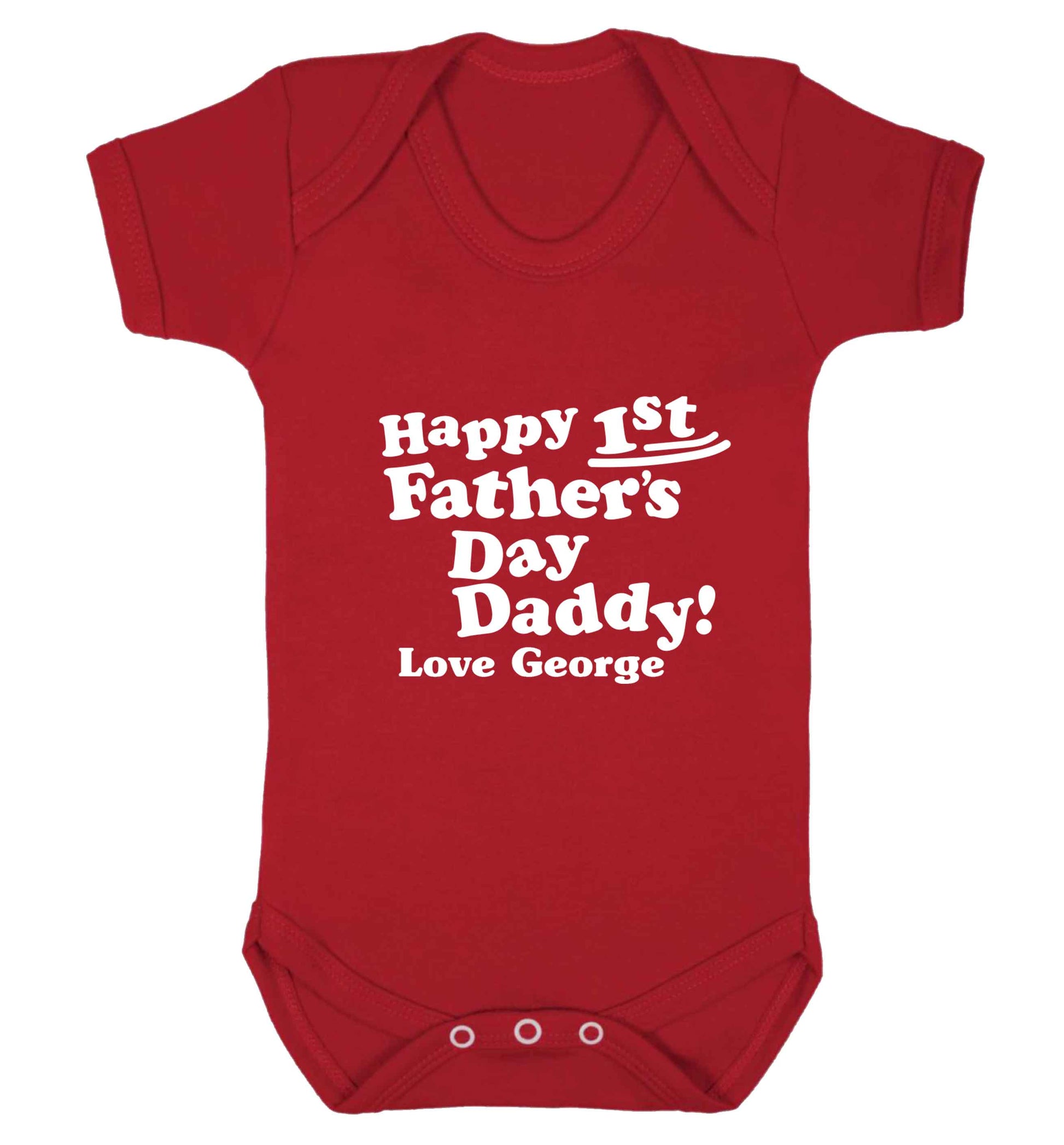 Personalised happy first Father's day baby bodysuit red 18-24 months