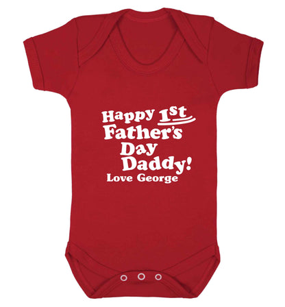Personalised happy first Father's day baby bodysuit red 18-24 months