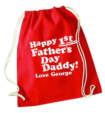 Personalised happy first Father's day red drawstring bag 