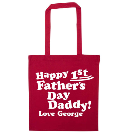 Personalised happy first Father's day red tote bag