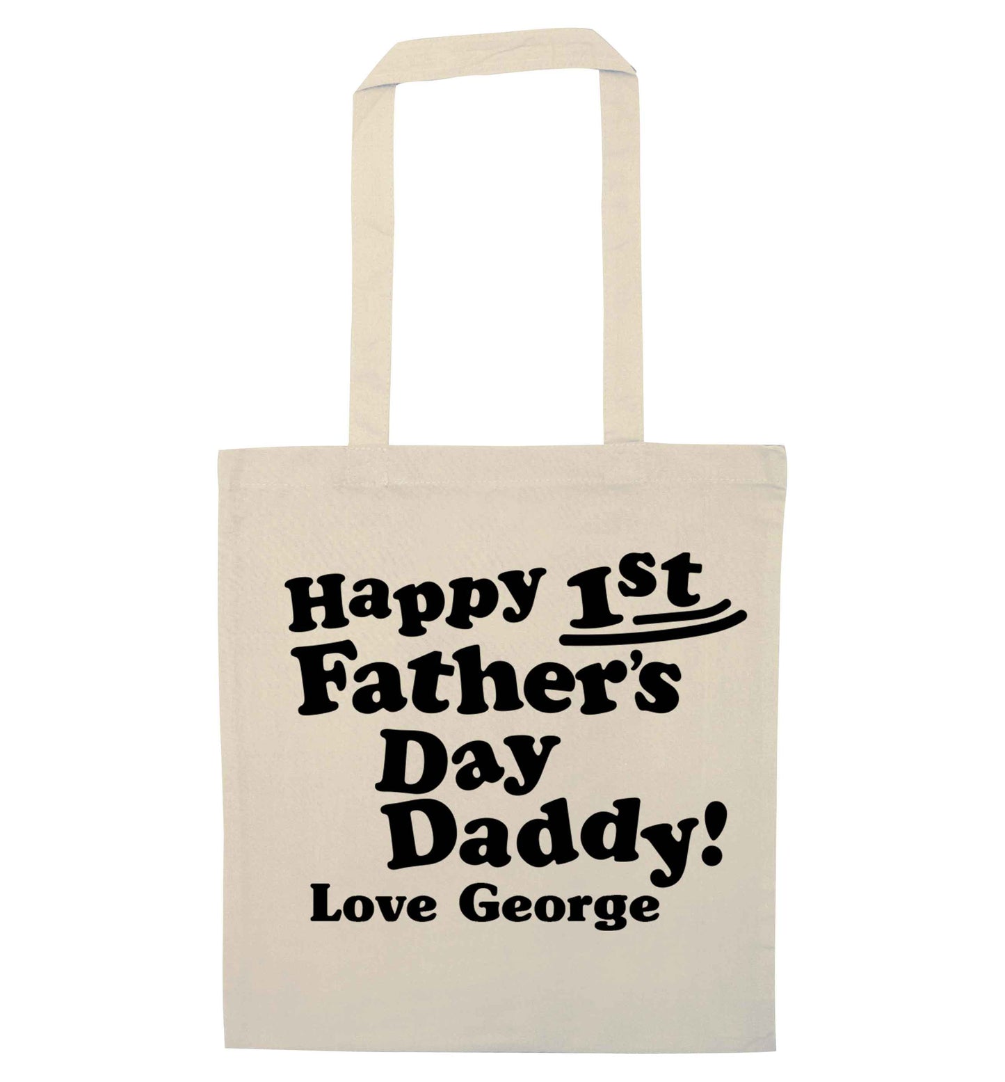 Personalised happy first Father's day natural tote bag