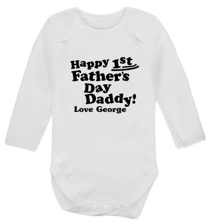 Personalised happy first Father's day baby bodysuit long sleeved white 6-12 months
