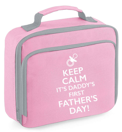 Keep calm it's daddy's first father's day  insulated pink lunch bag cooler