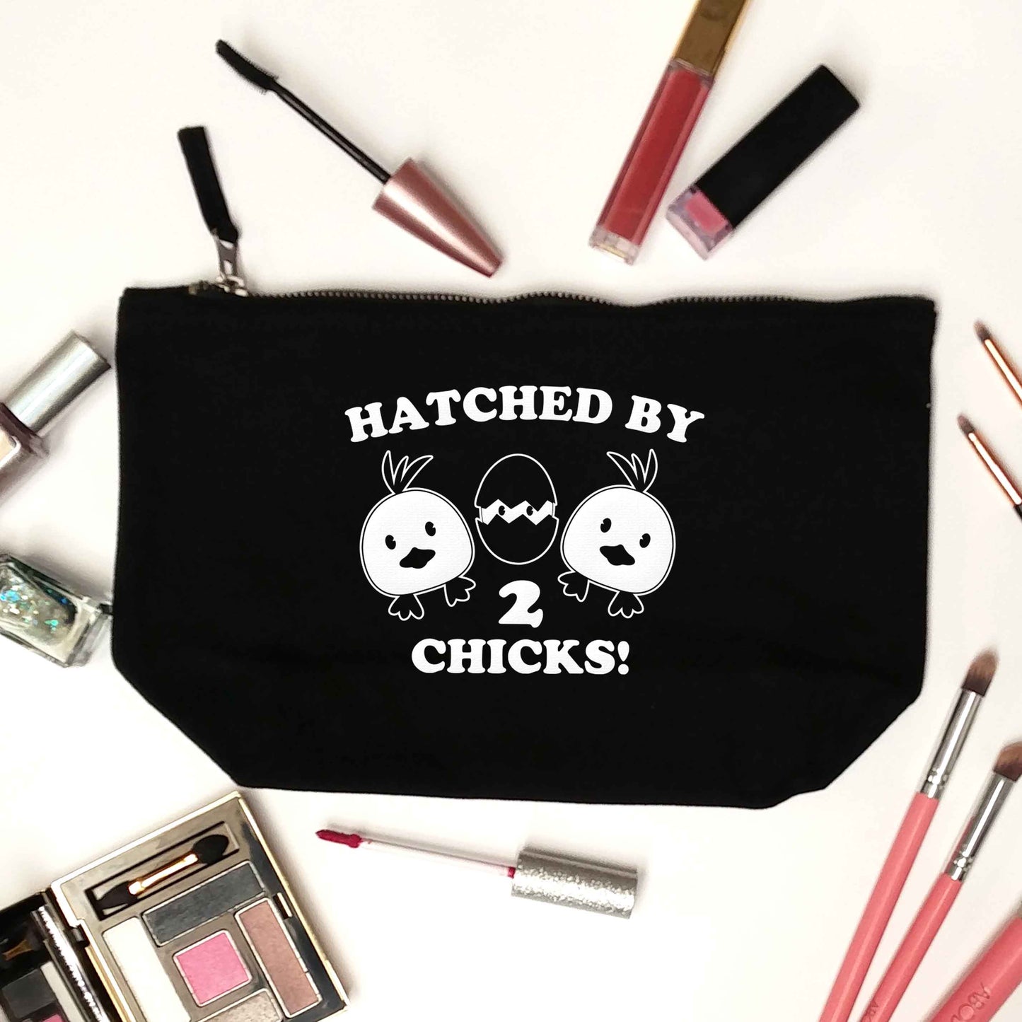 Hatched by two chicks black makeup bag