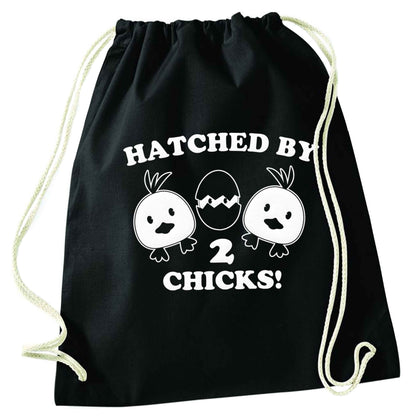 Hatched by two chicks black drawstring bag