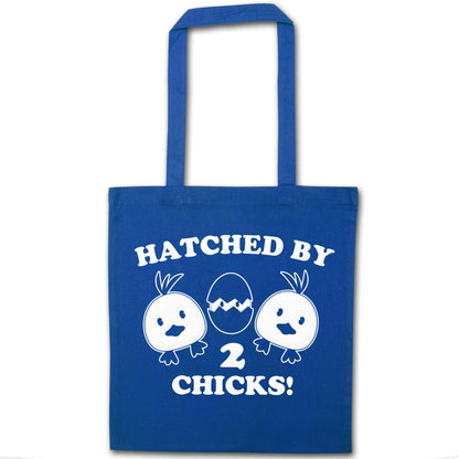 Hatched by two chicks blue tote bag