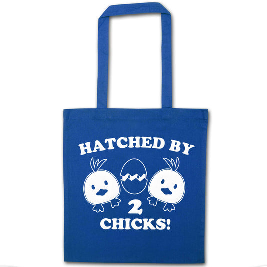 Hatched by two chicks blue tote bag