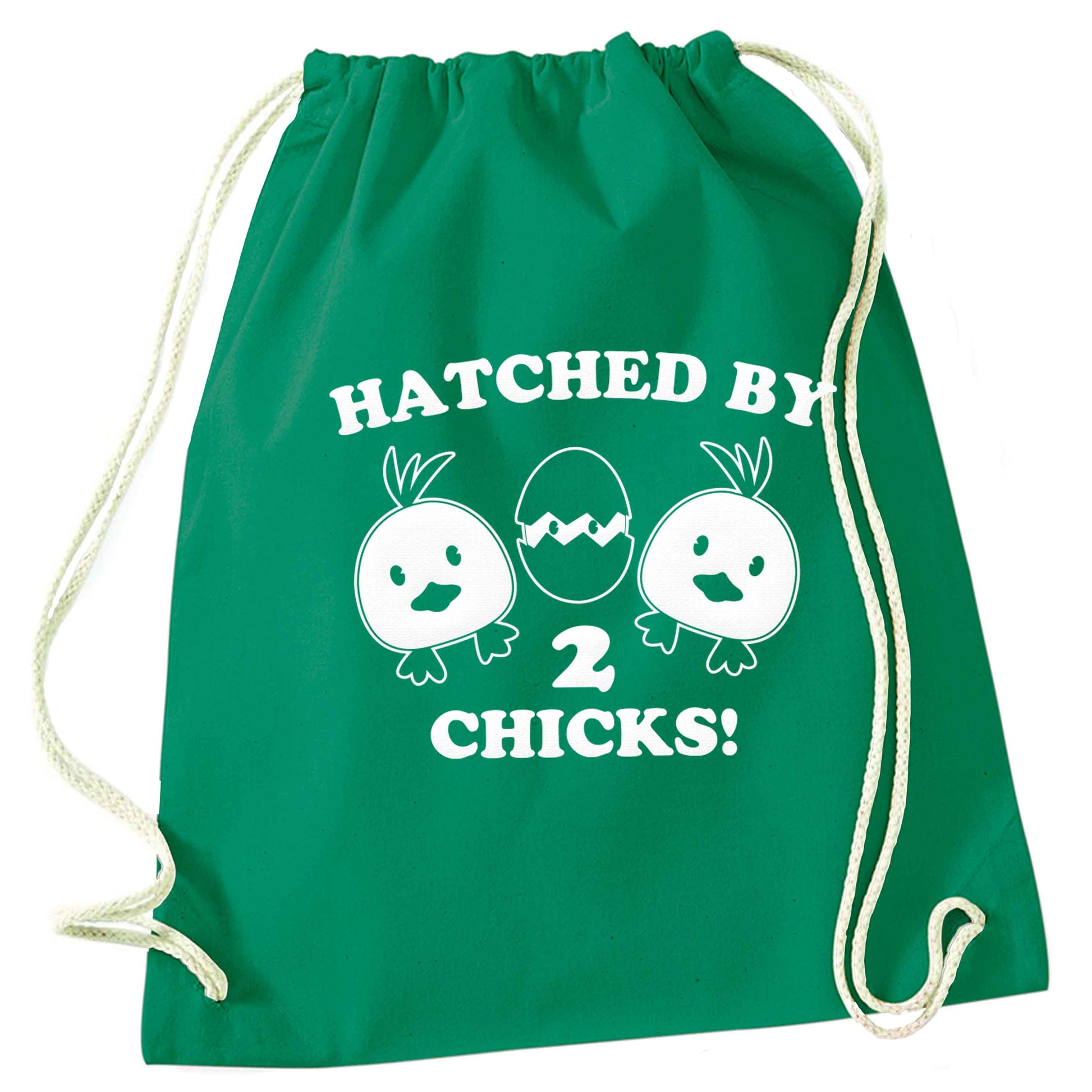 Hatched by two chicks green drawstring bag