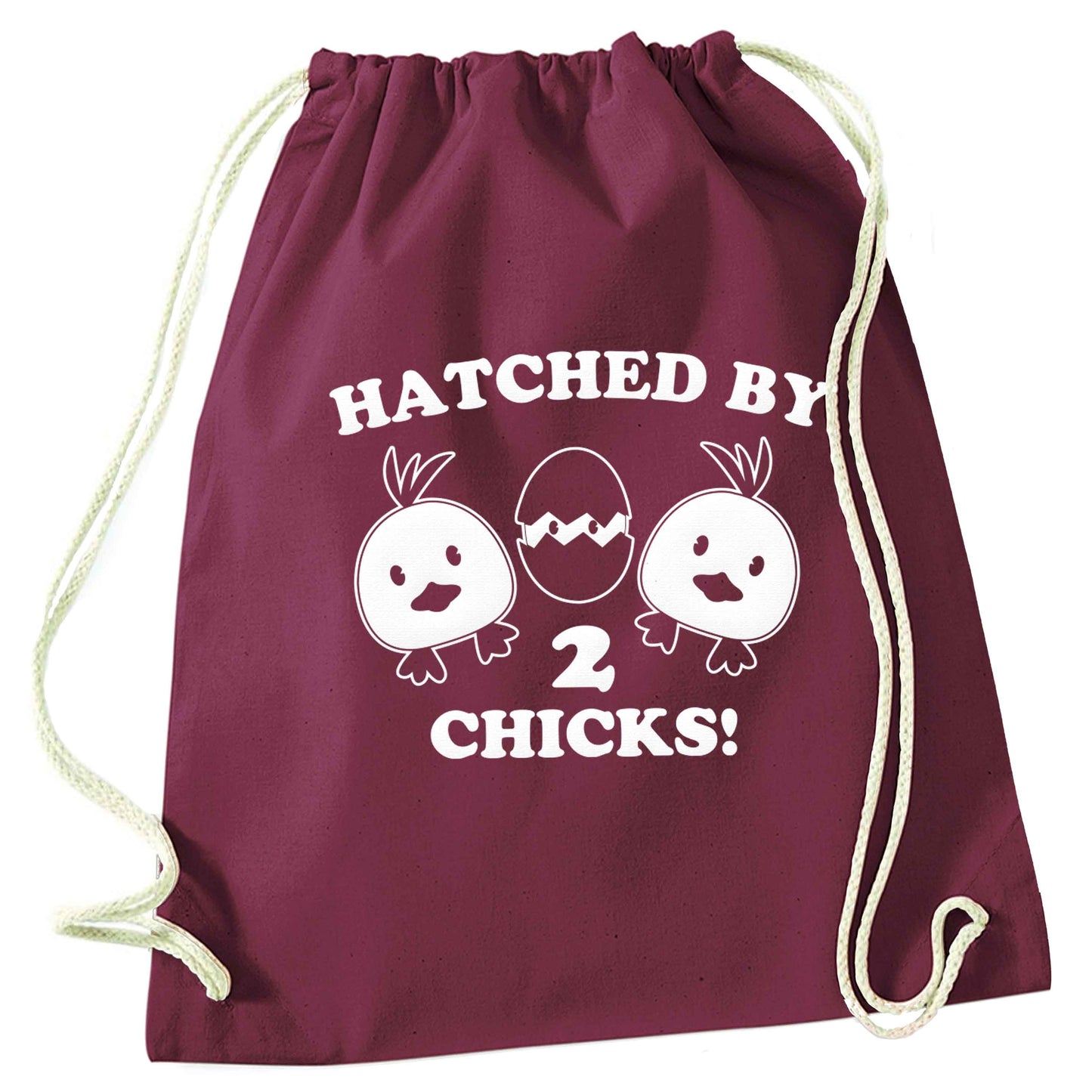 Hatched by two chicks maroon drawstring bag