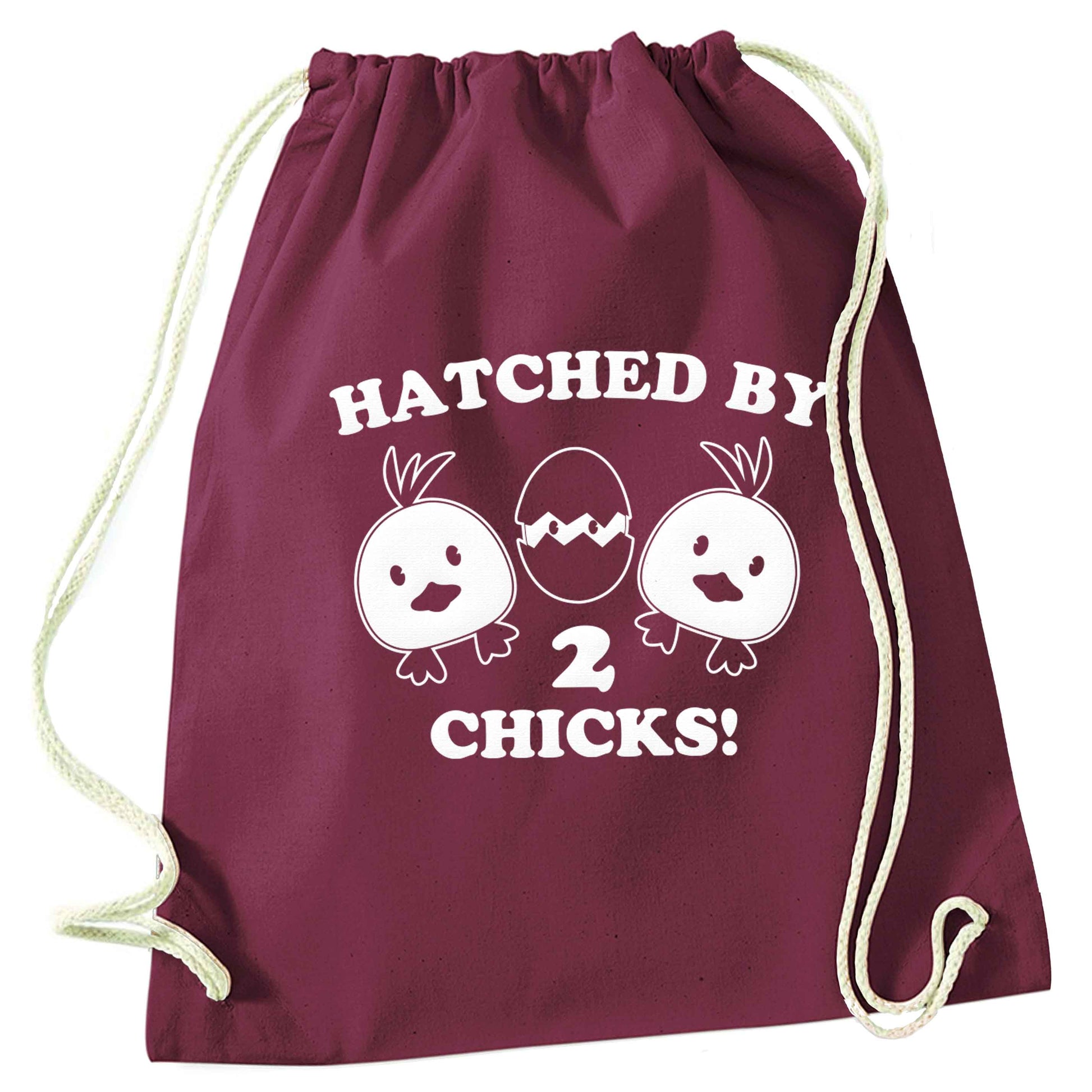 Hatched by two chicks maroon drawstring bag