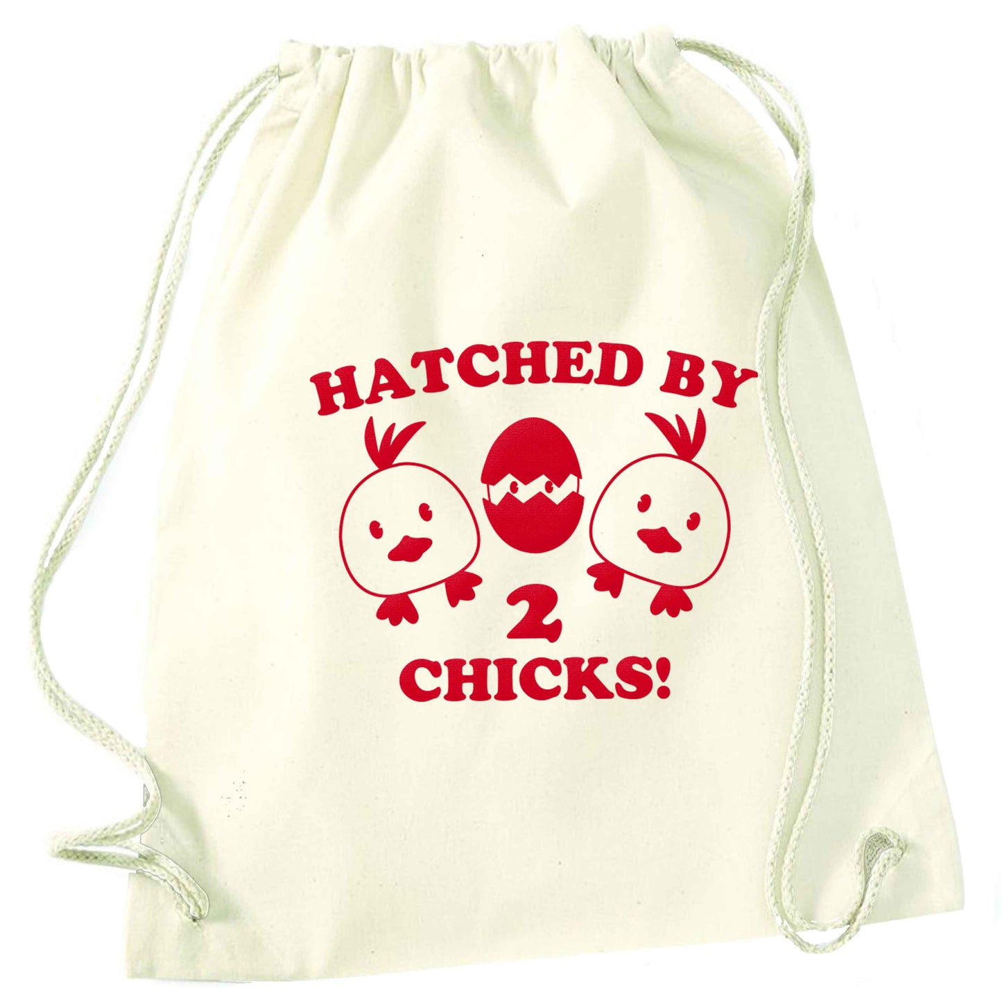 Hatched by two chicks natural drawstring bag