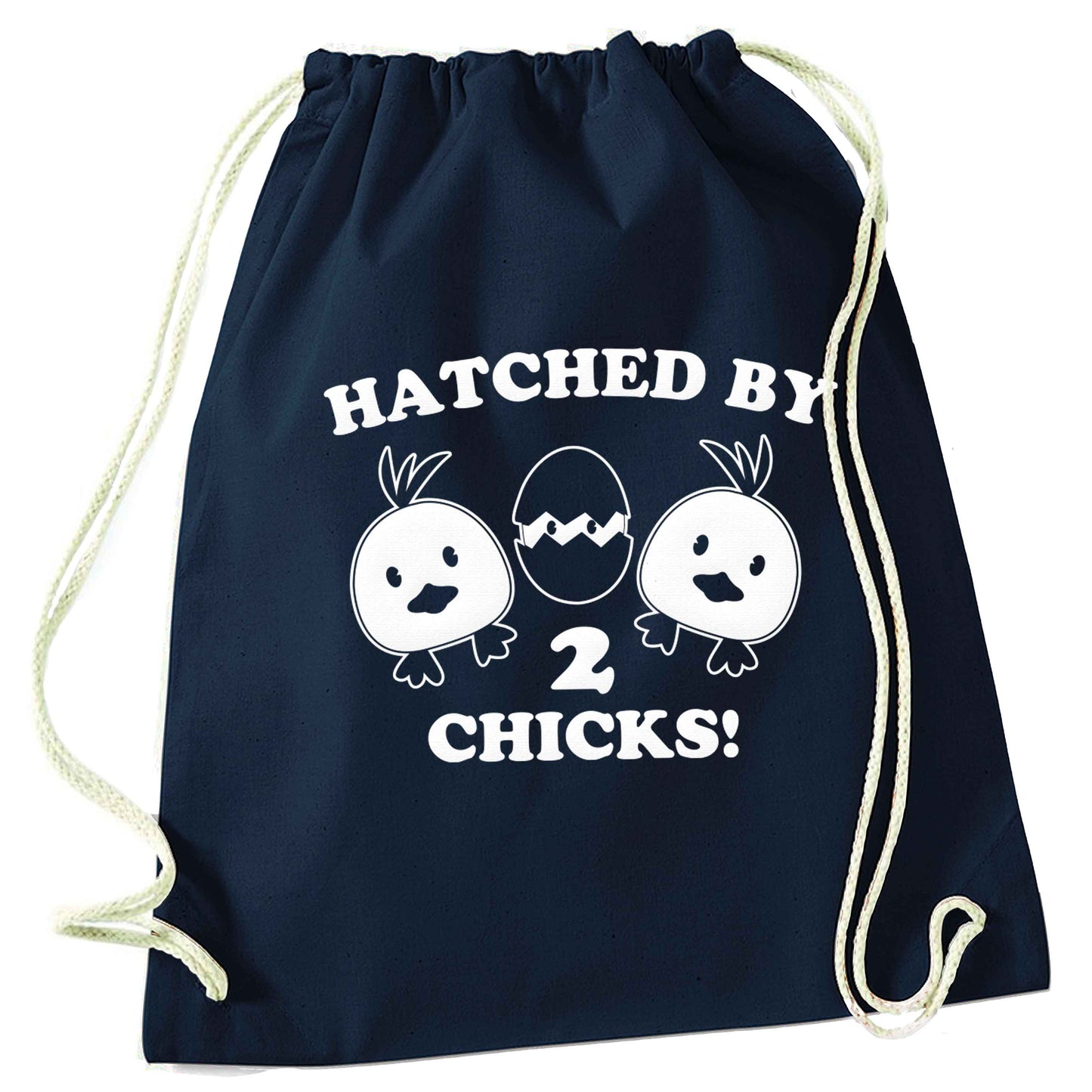 Hatched by two chicks navy drawstring bag