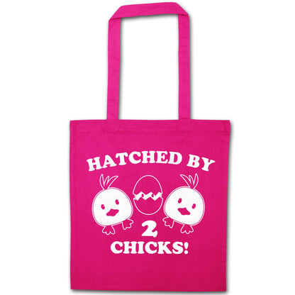 Hatched by two chicks pink tote bag