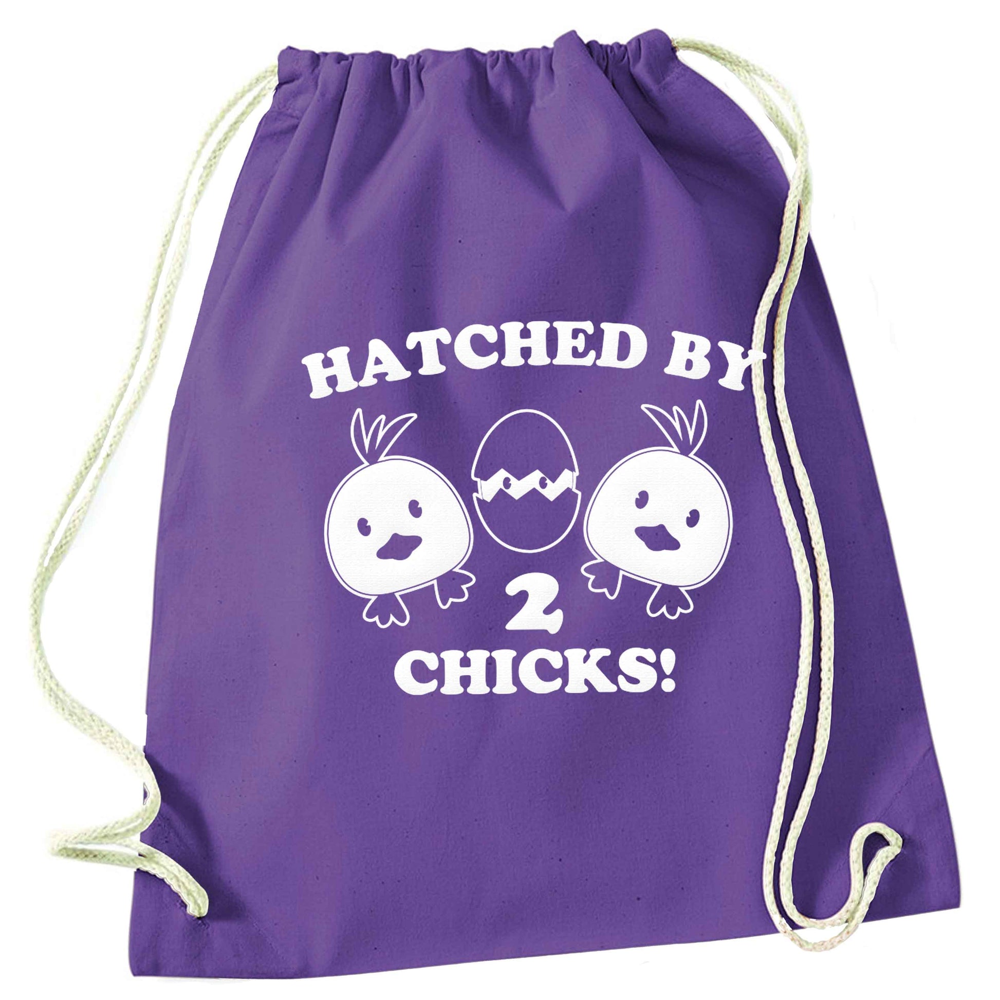Hatched by two chicks purple drawstring bag