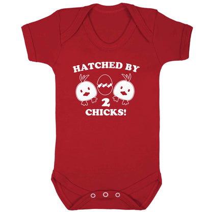 Hatched by two chicks baby bodysuit red 18-24 months