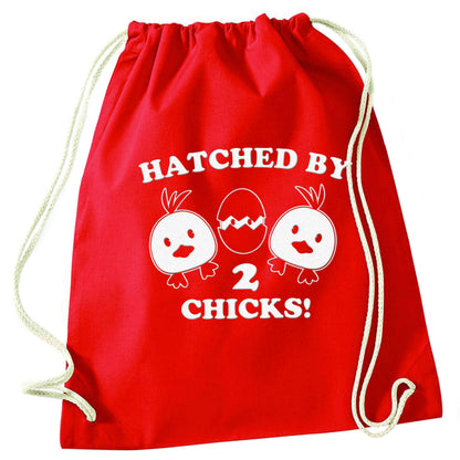 Hatched by two chicks red drawstring bag 