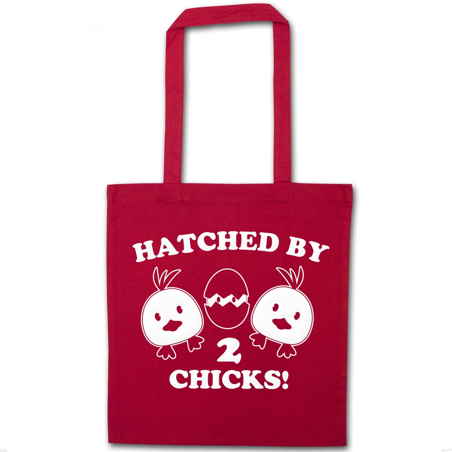Hatched by two chicks red tote bag