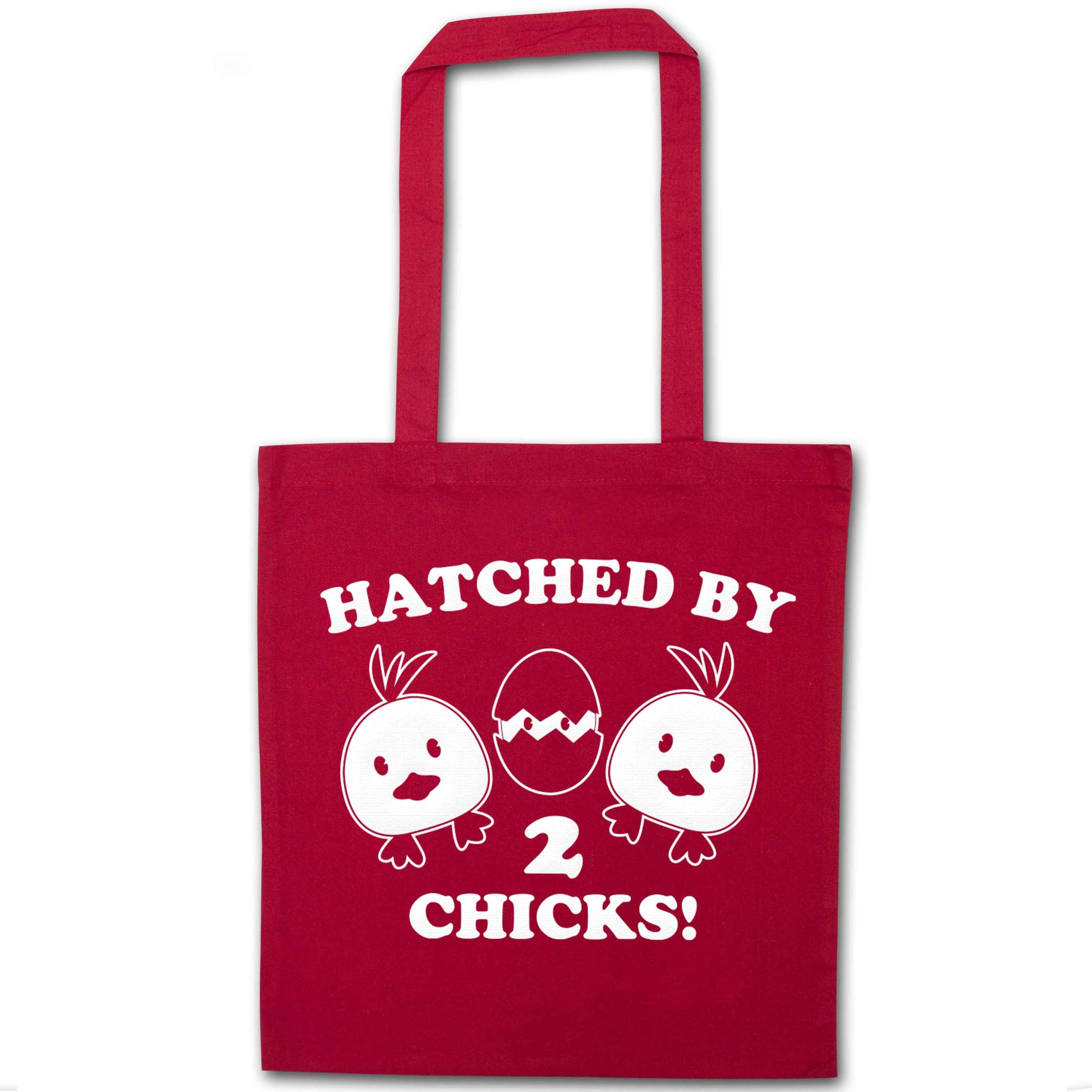 Hatched by two chicks red tote bag