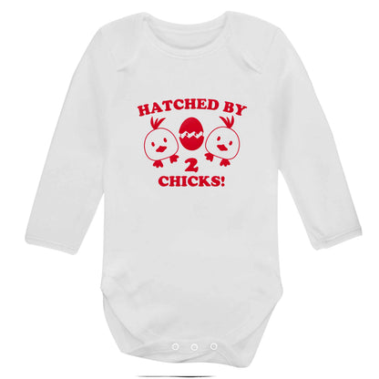Hatched by two chicks baby bodysuit long sleeved white 6-12 months