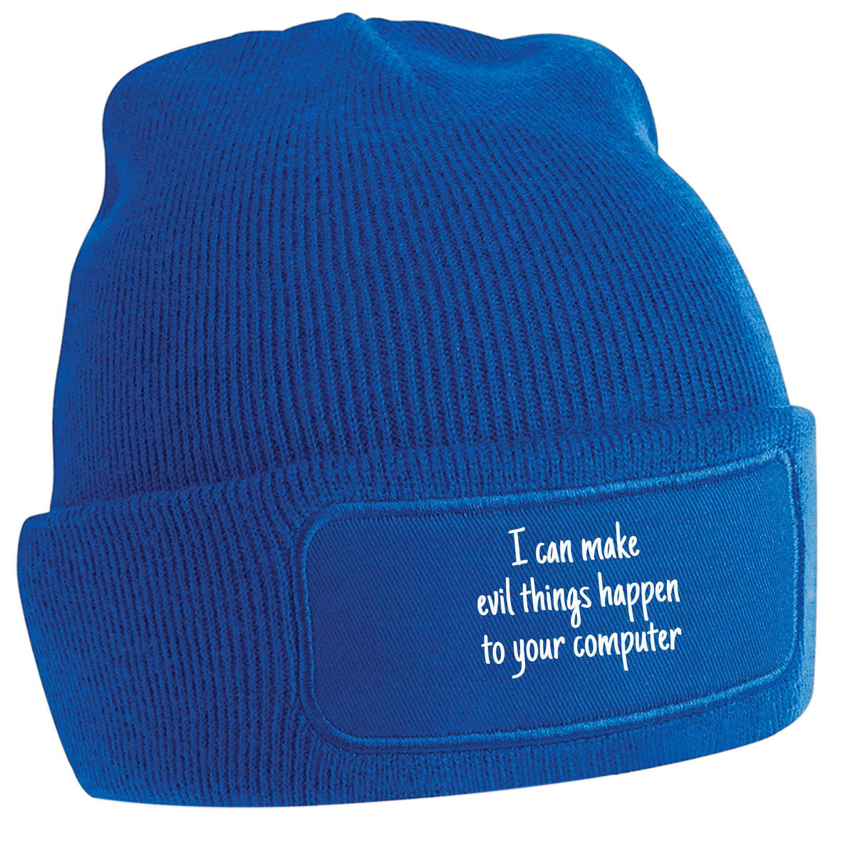 I can make evil things happen to your computer blue beanie hat