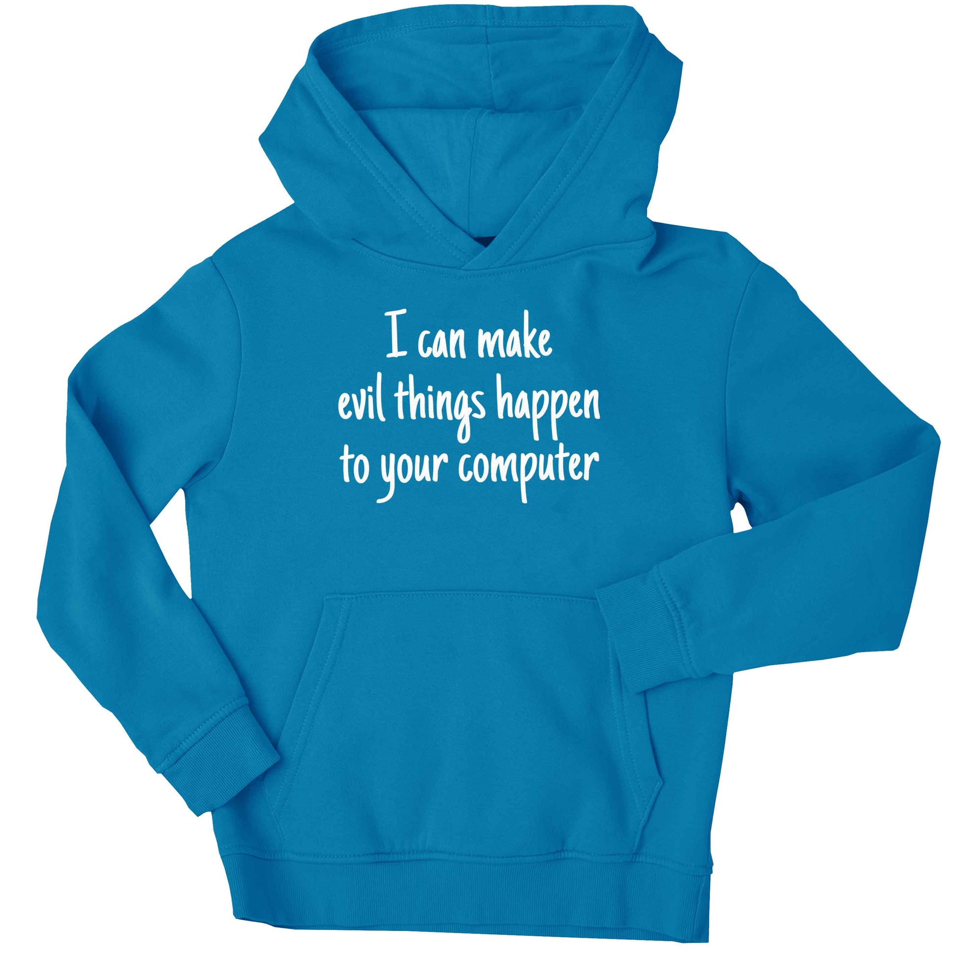 I can make evil things happen to your computer children's blue hoodie 12-13 Years