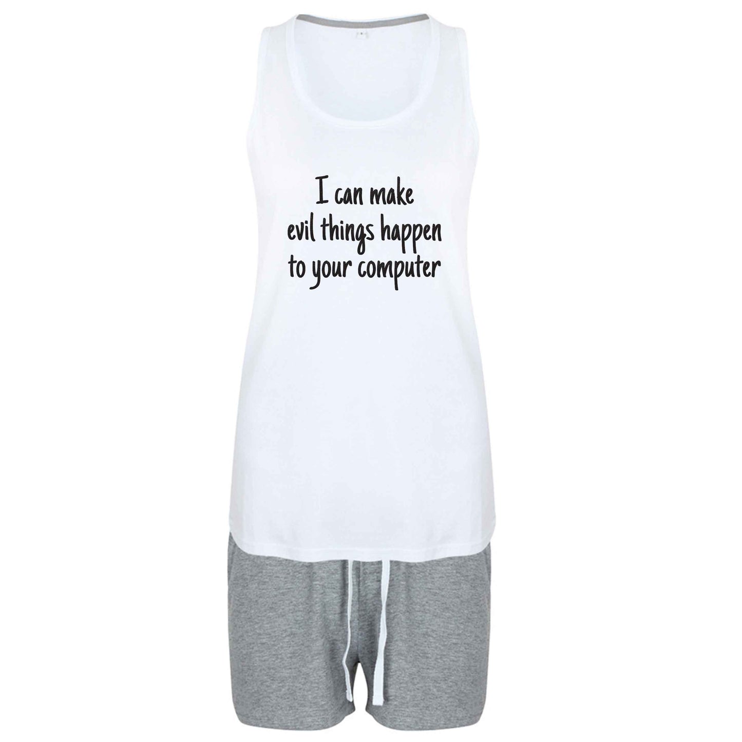 I can make evil things happen to your computer size XL women's pyjama shorts set in pink 