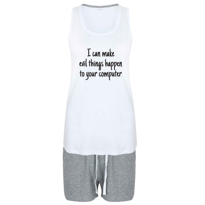 I can make evil things happen to your computer size XL women's pyjama shorts set in pink 