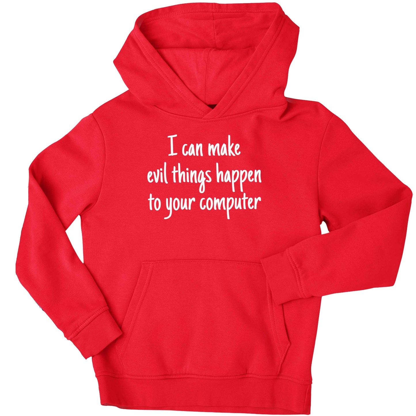 I can make evil things happen to your computer children's red hoodie 12-13 Years