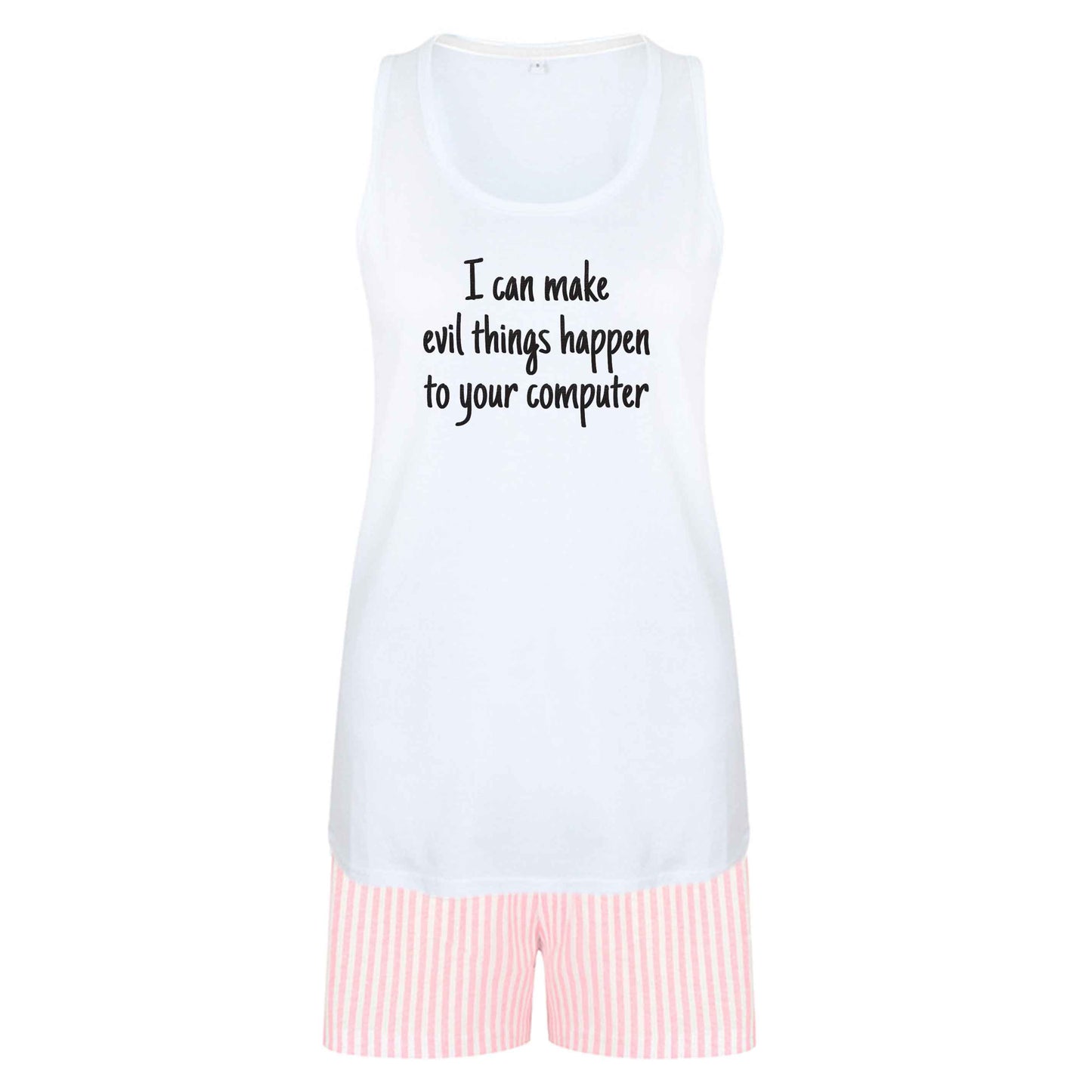 I can make evil things happen to your computer size XL women's pyjama shorts set in pink 