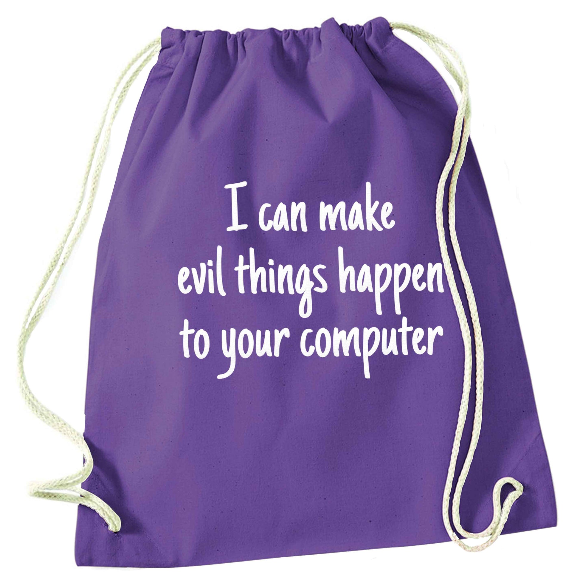 I can make evil things happen to your computer purple drawstring bag