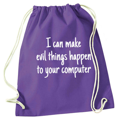 I can make evil things happen to your computer purple drawstring bag