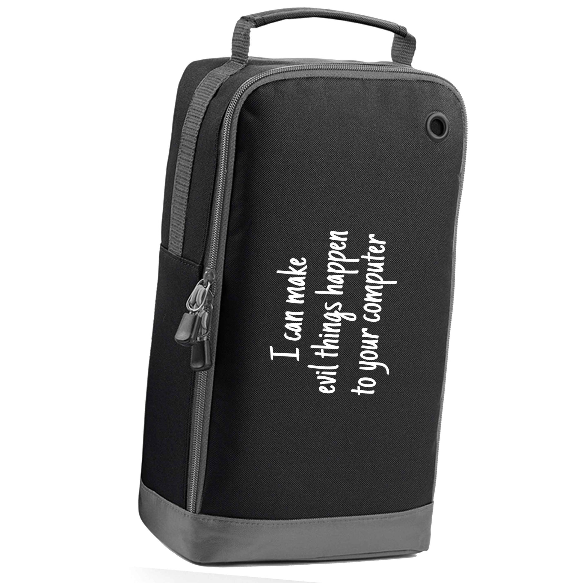 I can make evil things happen to your computer black sports shoe bag horizontal print