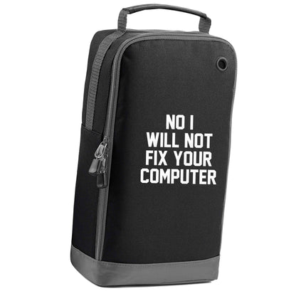 No I will not fix your computer black sports shoe bag vertical print