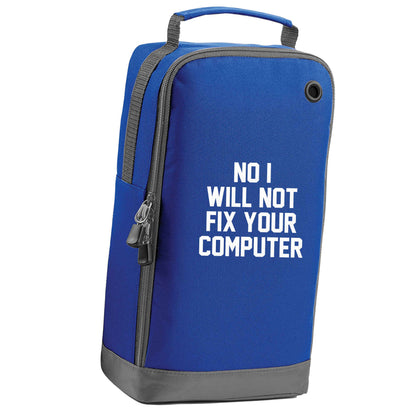 No I will not fix your computer blue sports shoe bag vertical print
