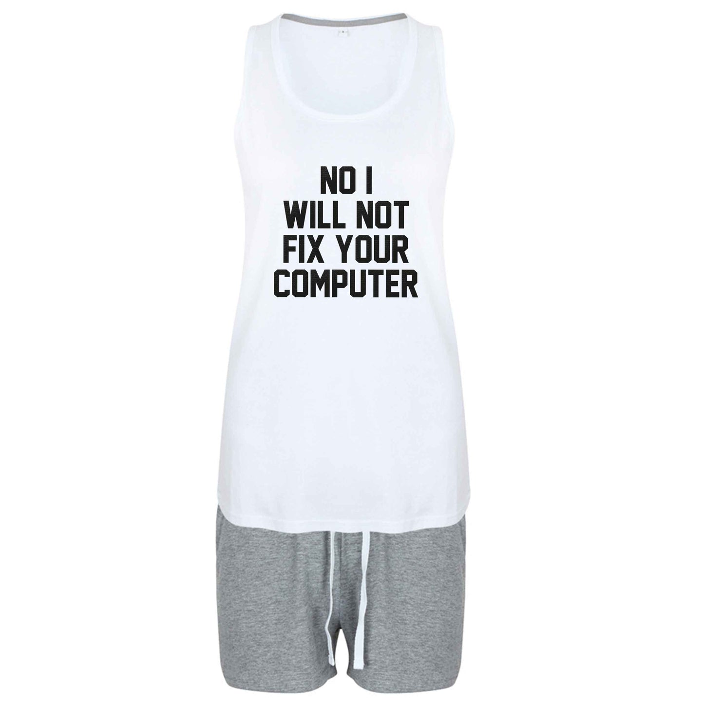 No I will not fix your computer size XL women's pyjama shorts set in pink 