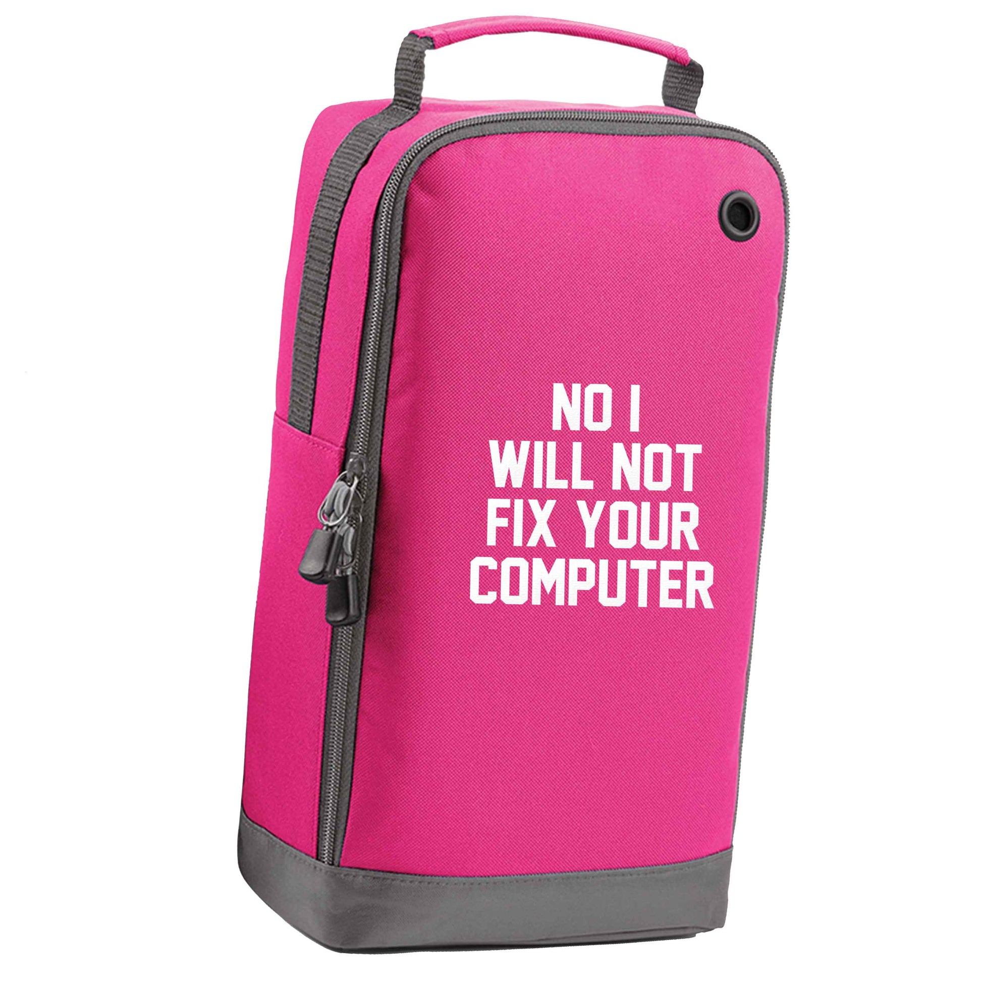No I will not fix your computer pink sports shoe bag vertical print