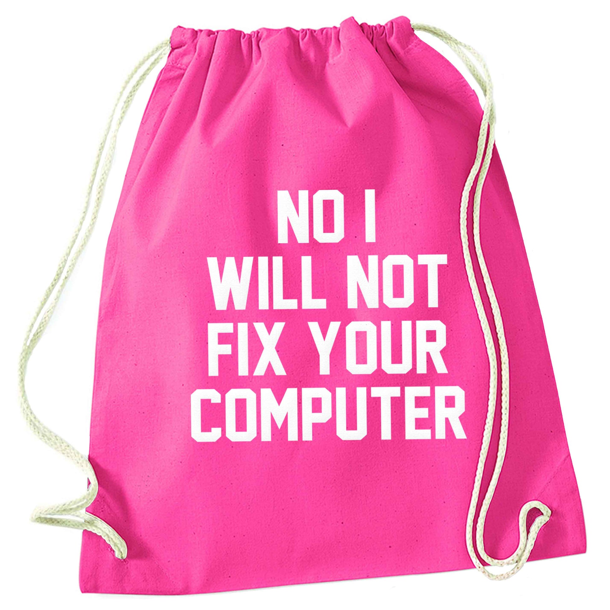No I will not fix your computer pink drawstring bag