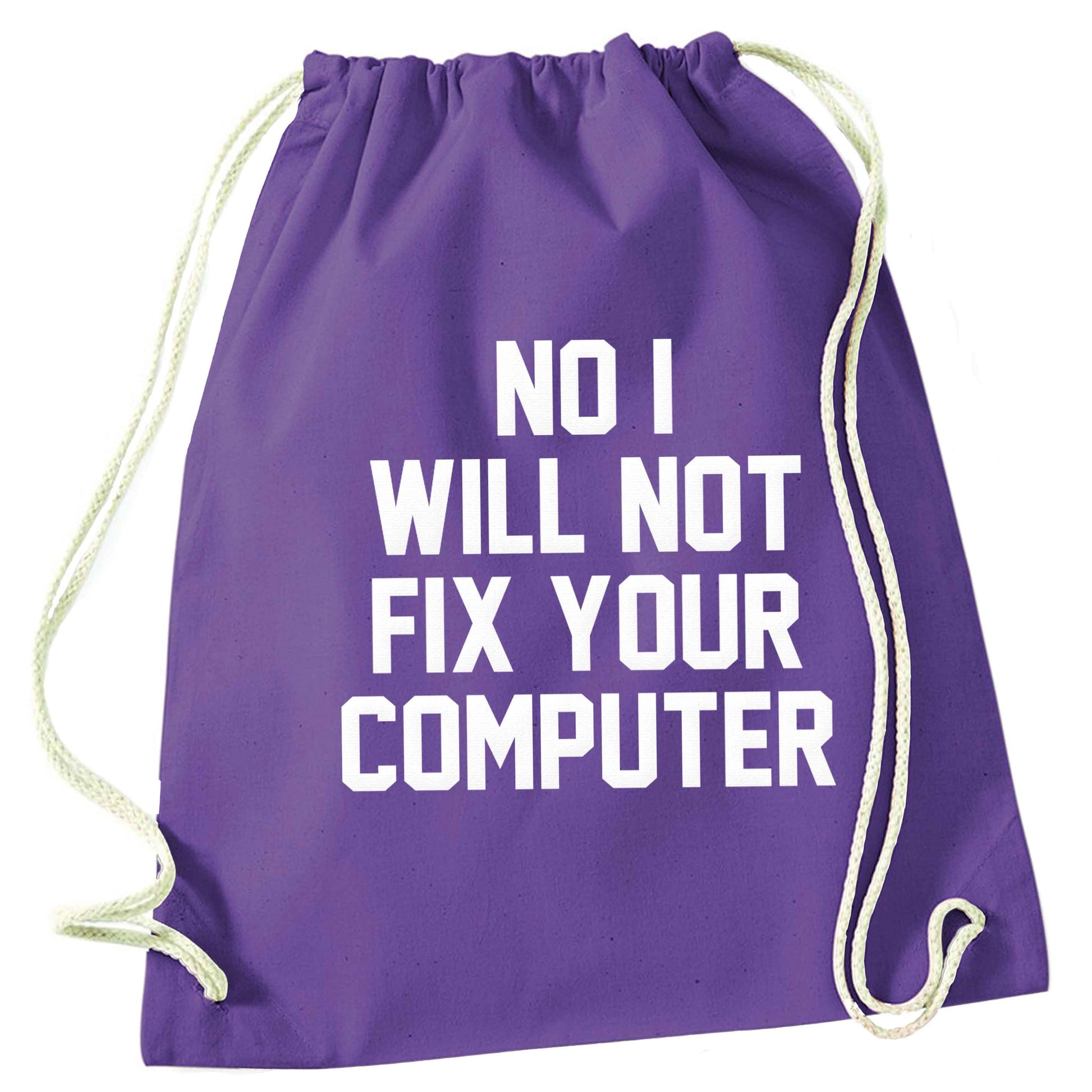 No I will not fix your computer purple drawstring bag