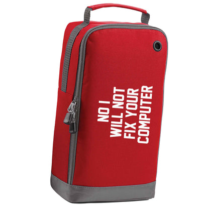 No I will not fix your computer red sports shoe bag vertical print